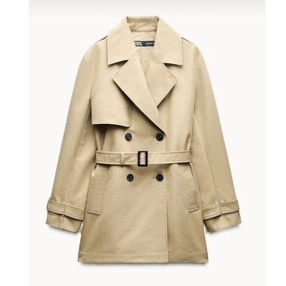 Zara Double-Breasted Trench Coat with Belt, Size L - Picture 1 of 5